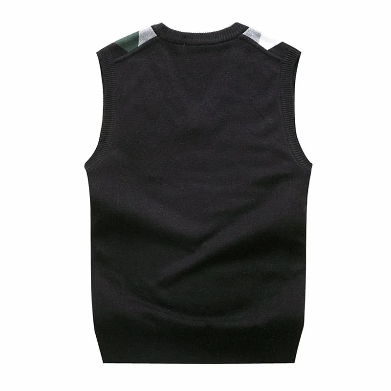 Autumn Spring Warm Thick Sleeveless V-Neck Argyle Slim Fit Fashion Sweaters Vest Knitted Cotton Casual Wool