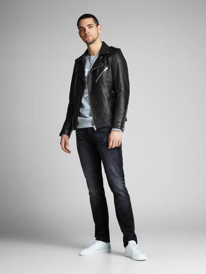 Best Shiny Black Biker Stylish Leather Jacket For Men by TJS