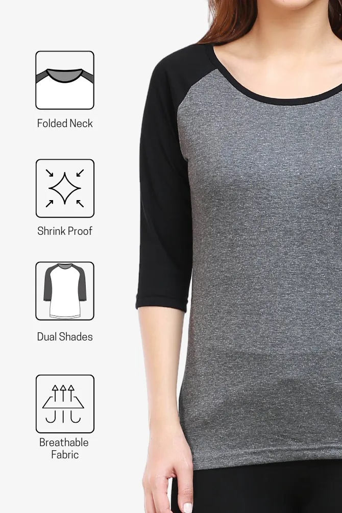Black Charcoal Melange Raglan Sleeve T-shirt for women
