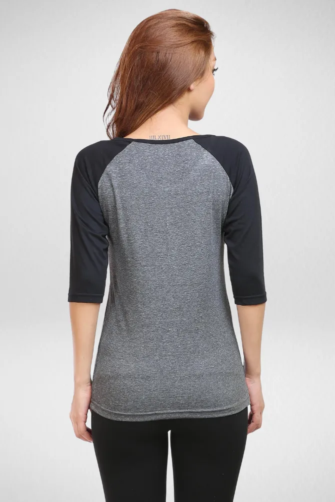 Black Charcoal Melange Raglan Sleeve T-shirt for women