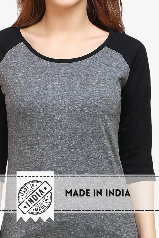Black Charcoal Melange Raglan Sleeve T-shirt for women
