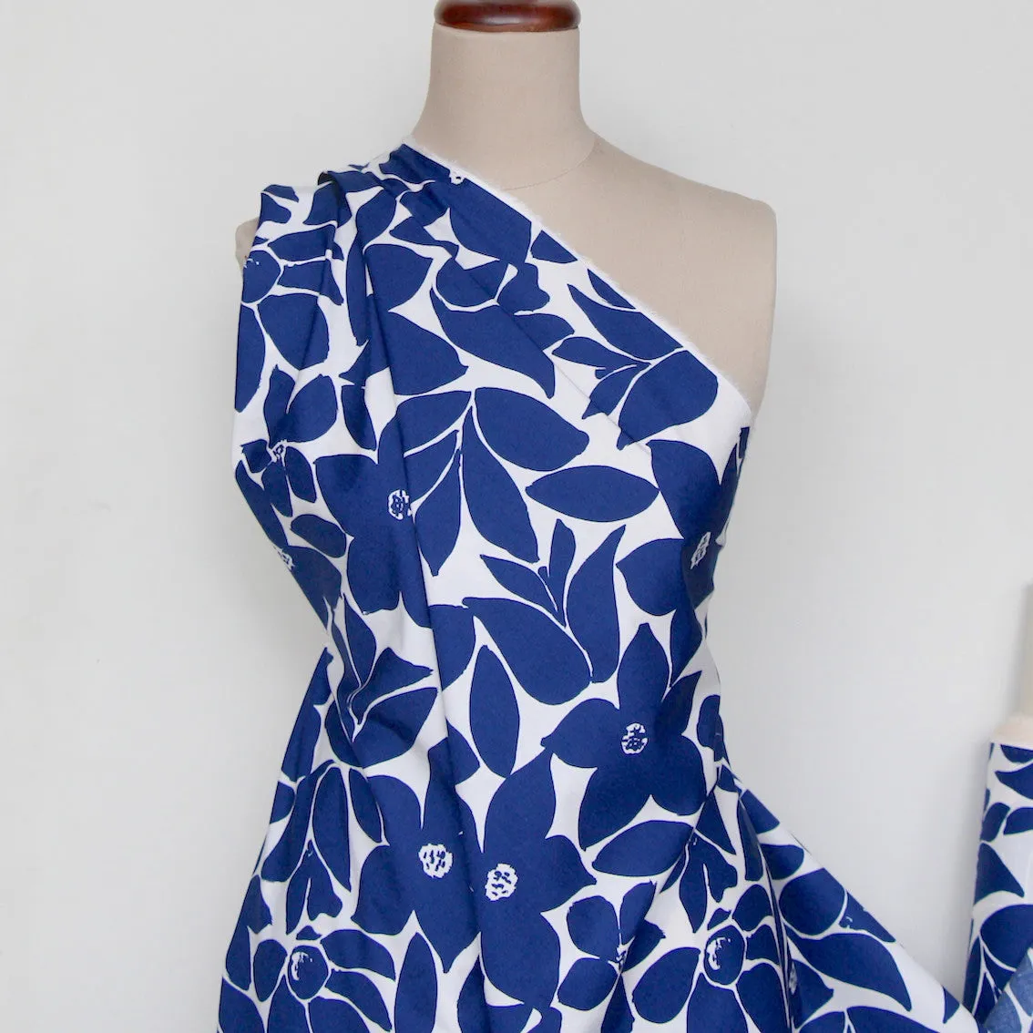 Blue White Floral Poplin