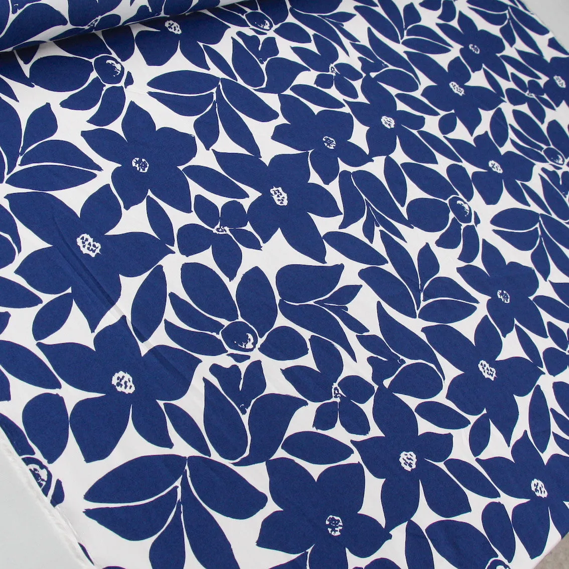 Blue White Floral Poplin