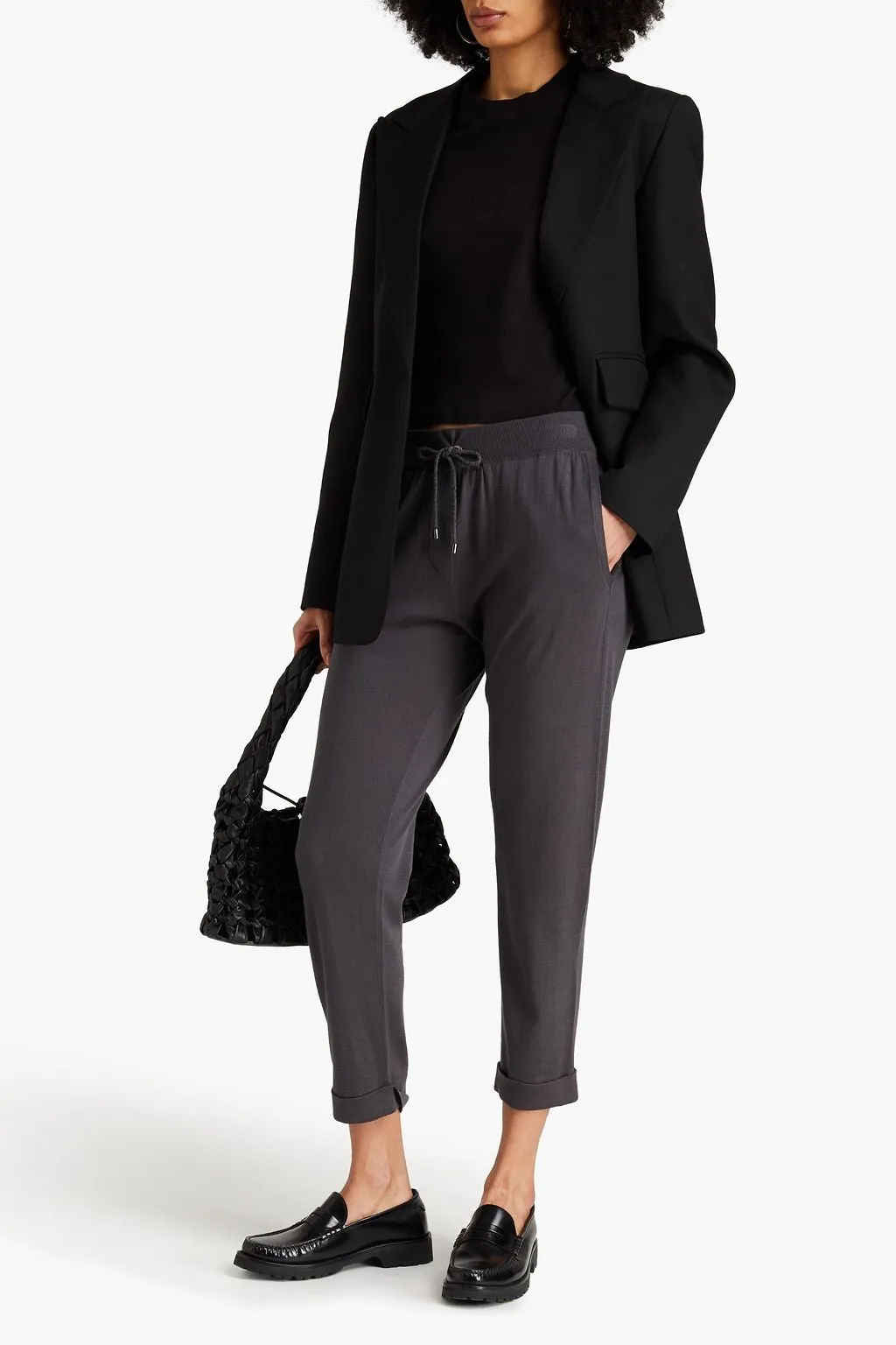 Brunello Cucinelli Cropped Wool Cashmere Women's Pants In Grey Etere