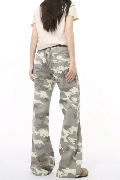 Camouflage Bootcut Jeans with Pockets