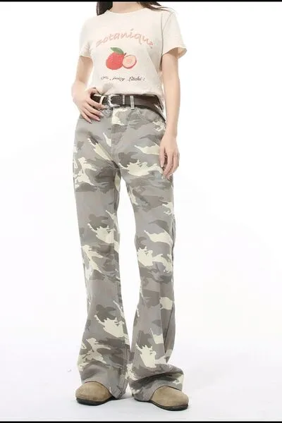 Camouflage Bootcut Jeans with Pockets