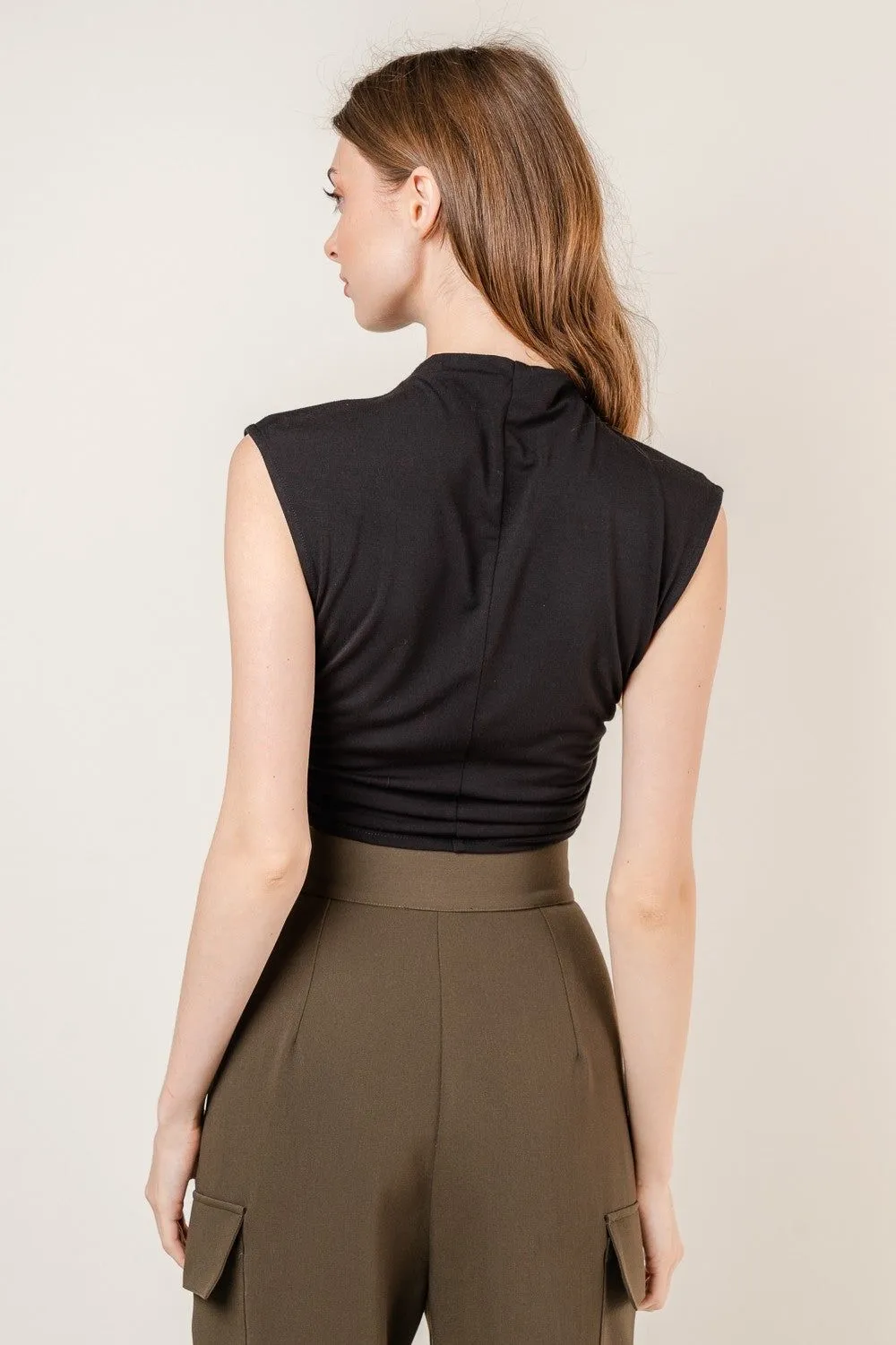 Chic Mock Neck Ruched Crop Top