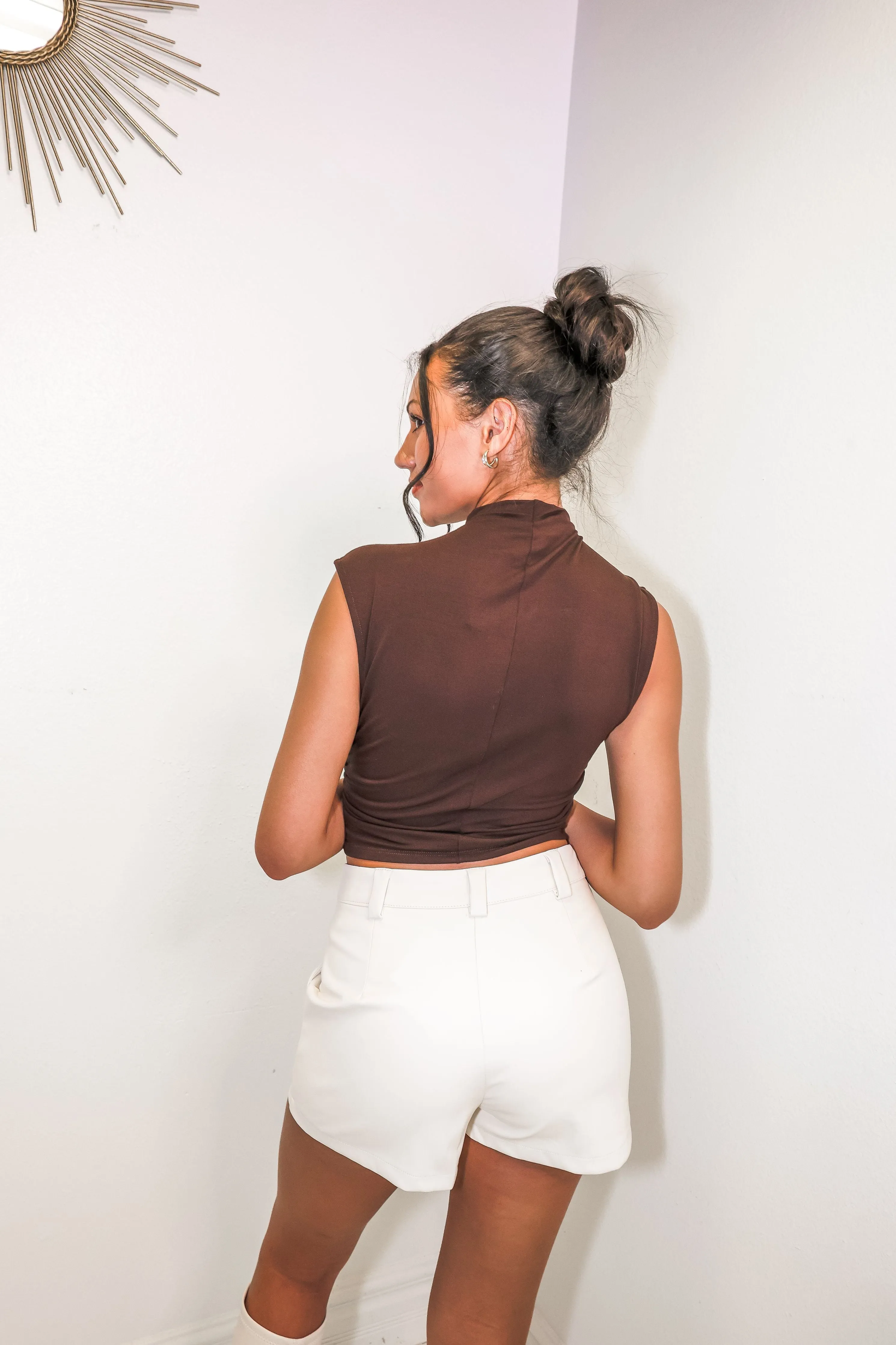 Chic Mock Neck Ruched Crop Top