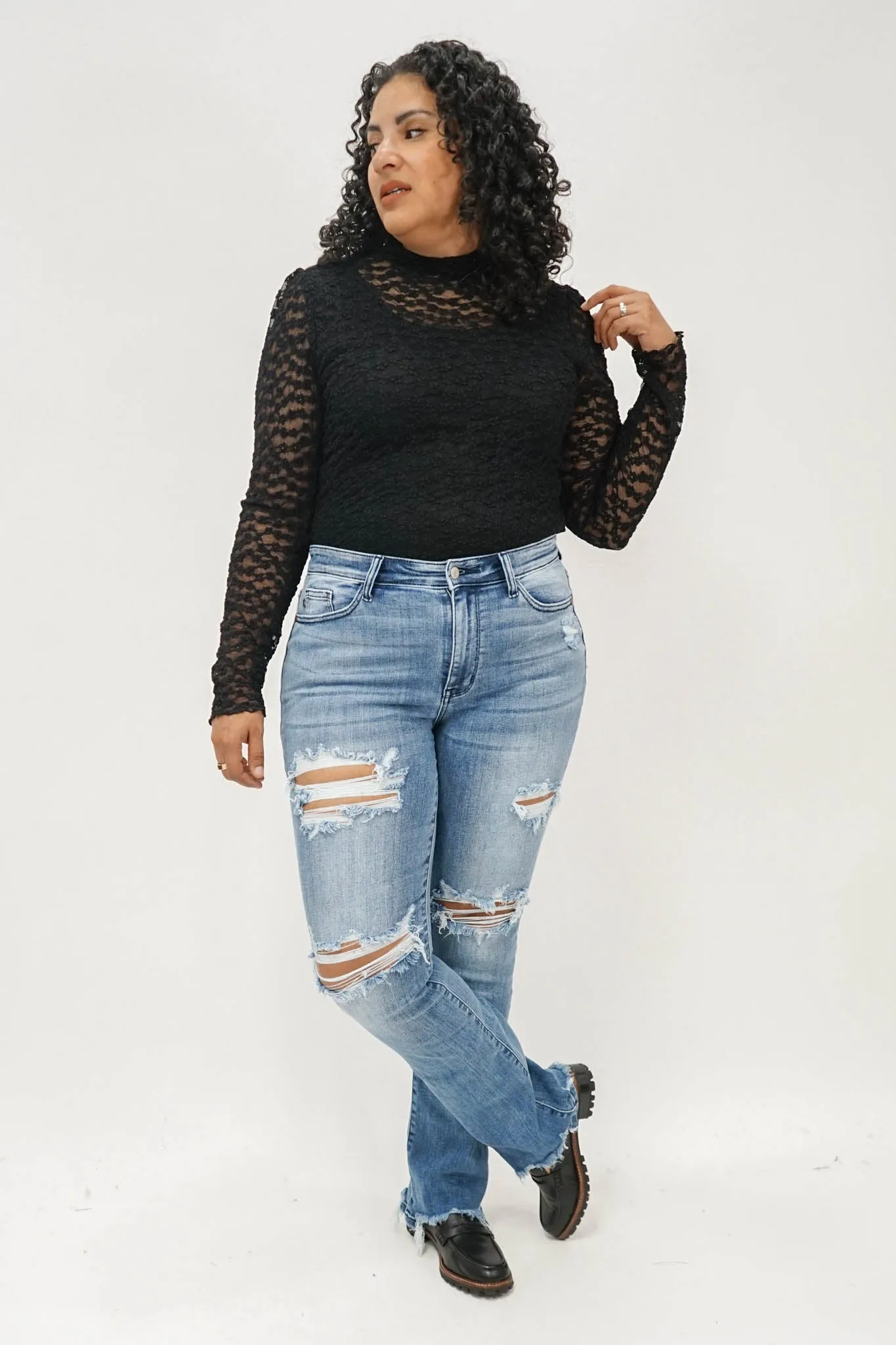Constance Floral Lace Mock Neck Top