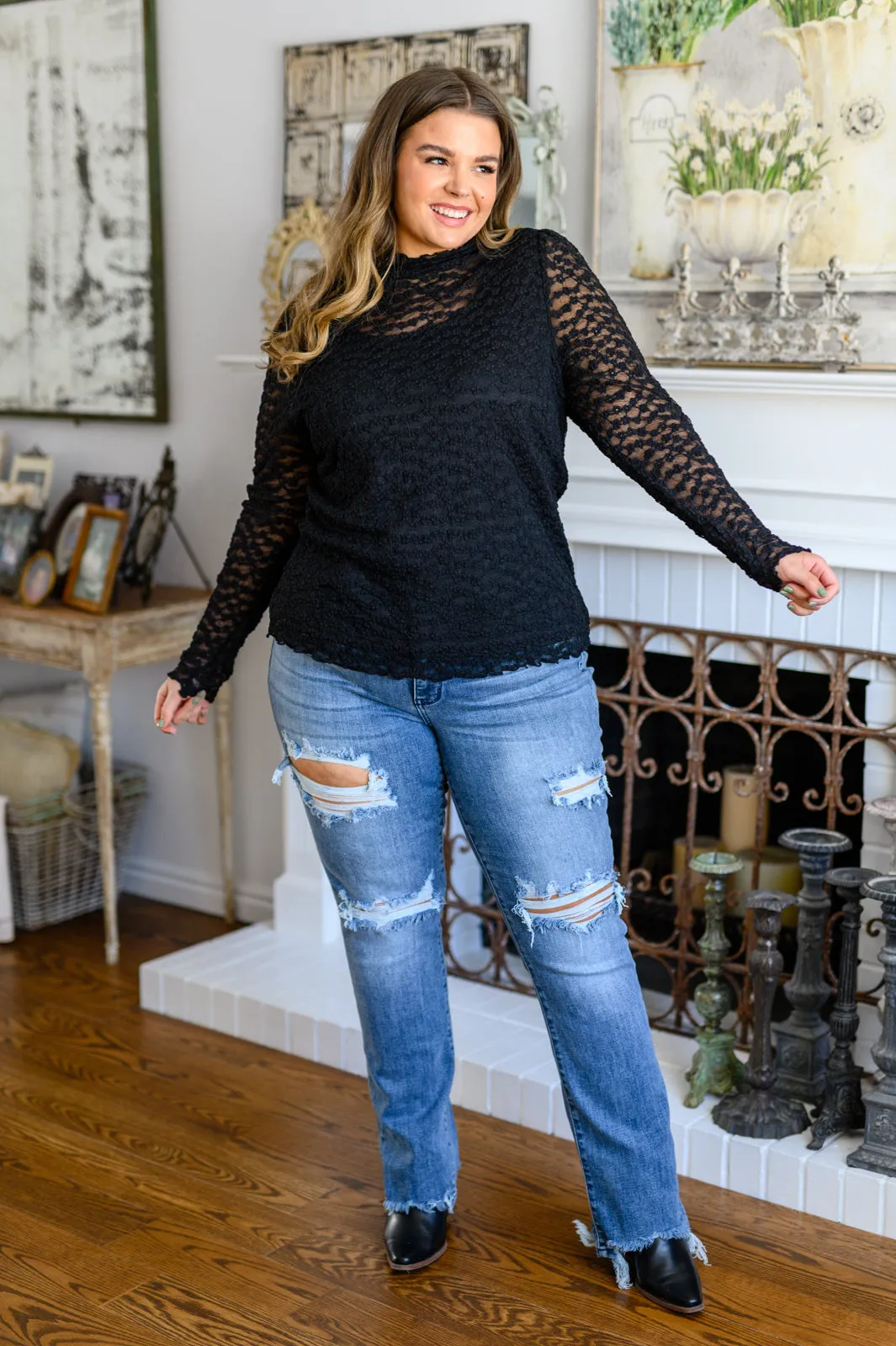 Constance Floral Lace Mock Neck Top