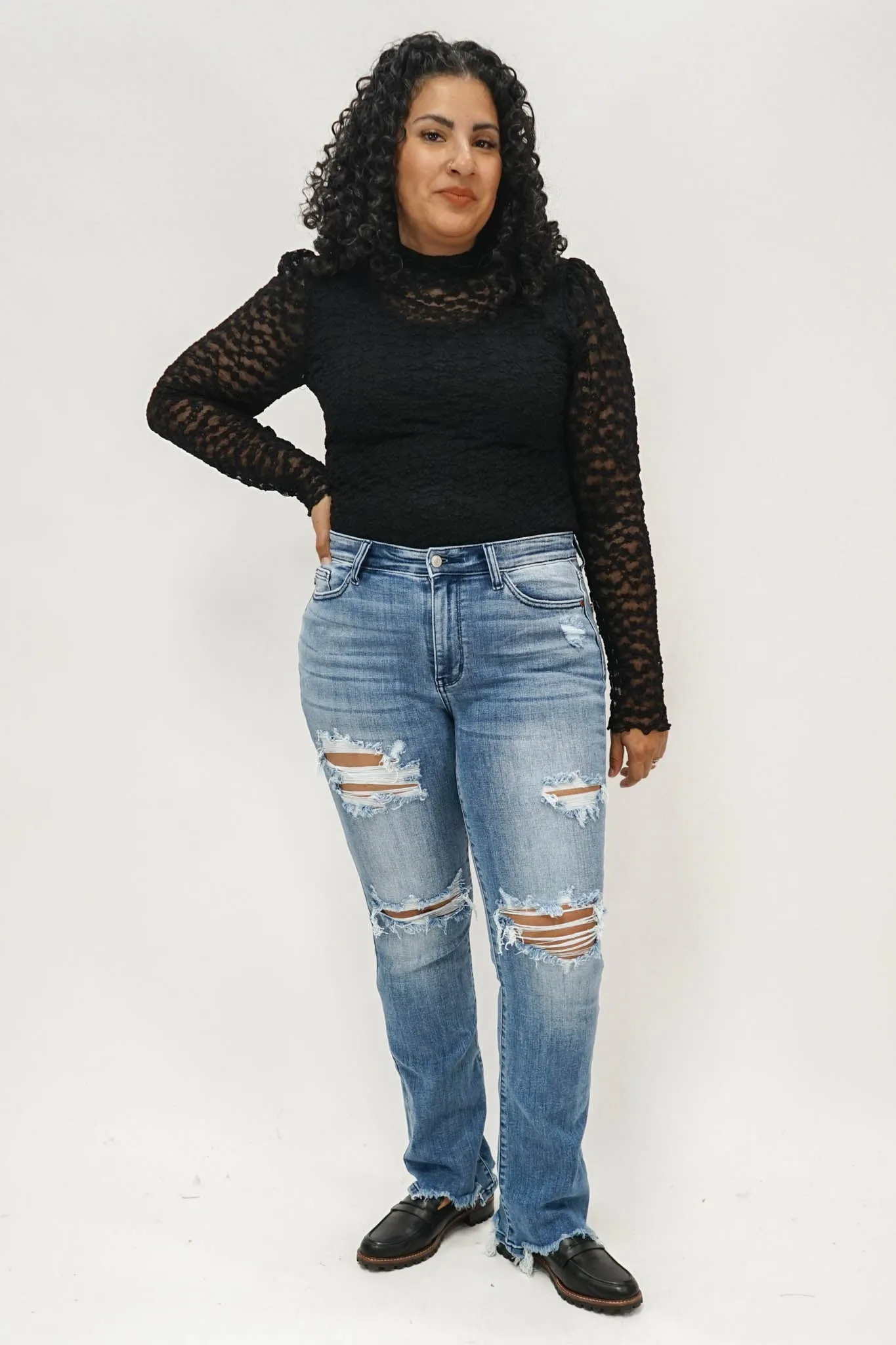 Constance Floral Lace Mock Neck Top