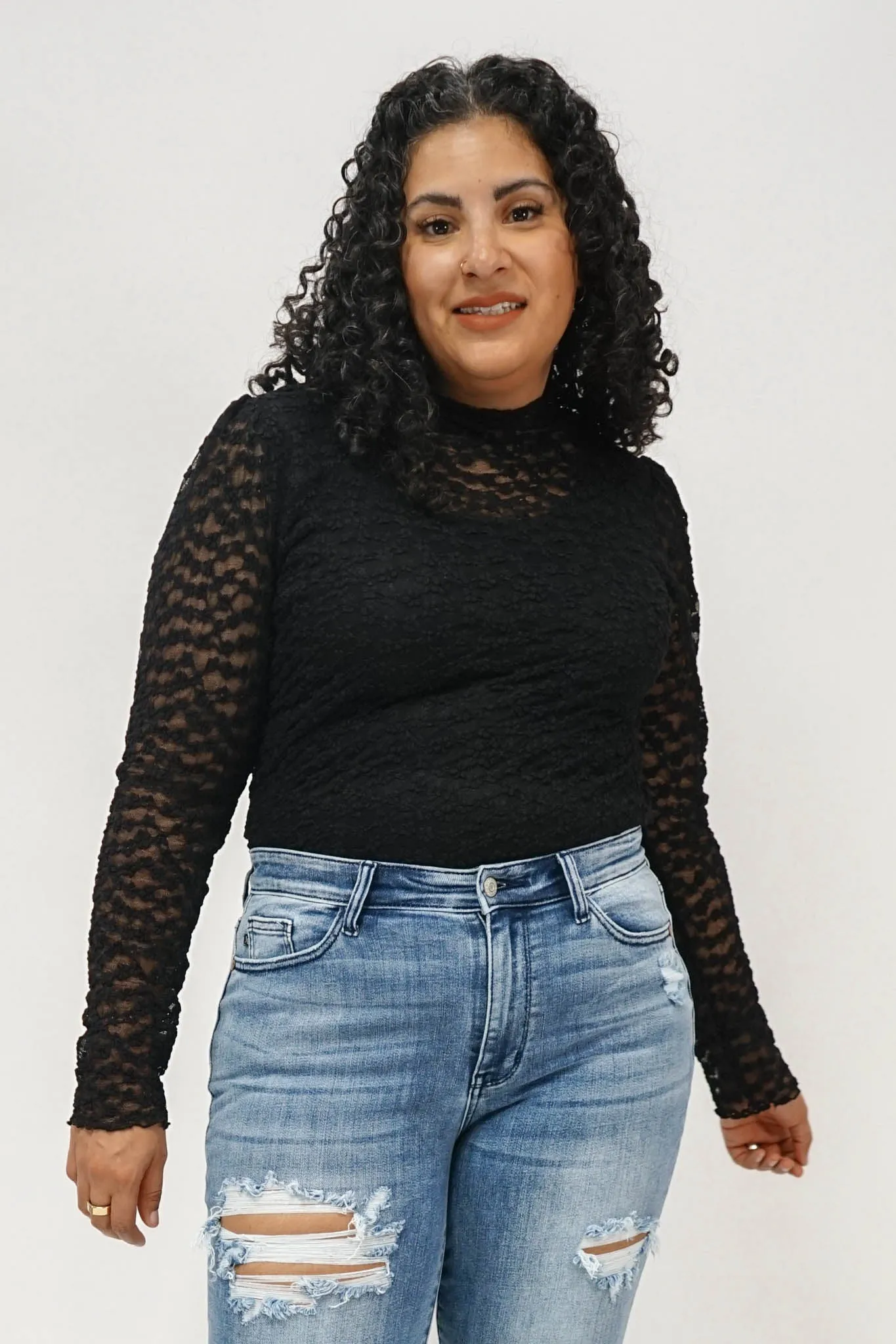 Constance Floral Lace Mock Neck Top