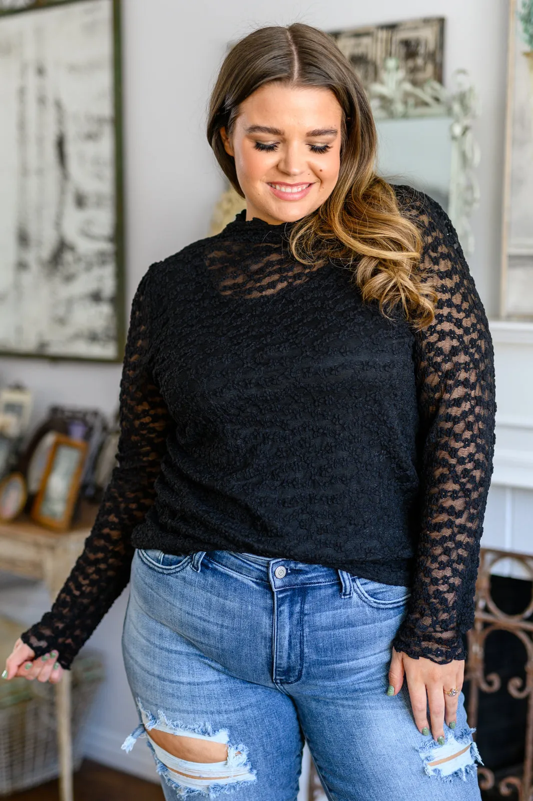 Constance Floral Lace Mock Neck Top
