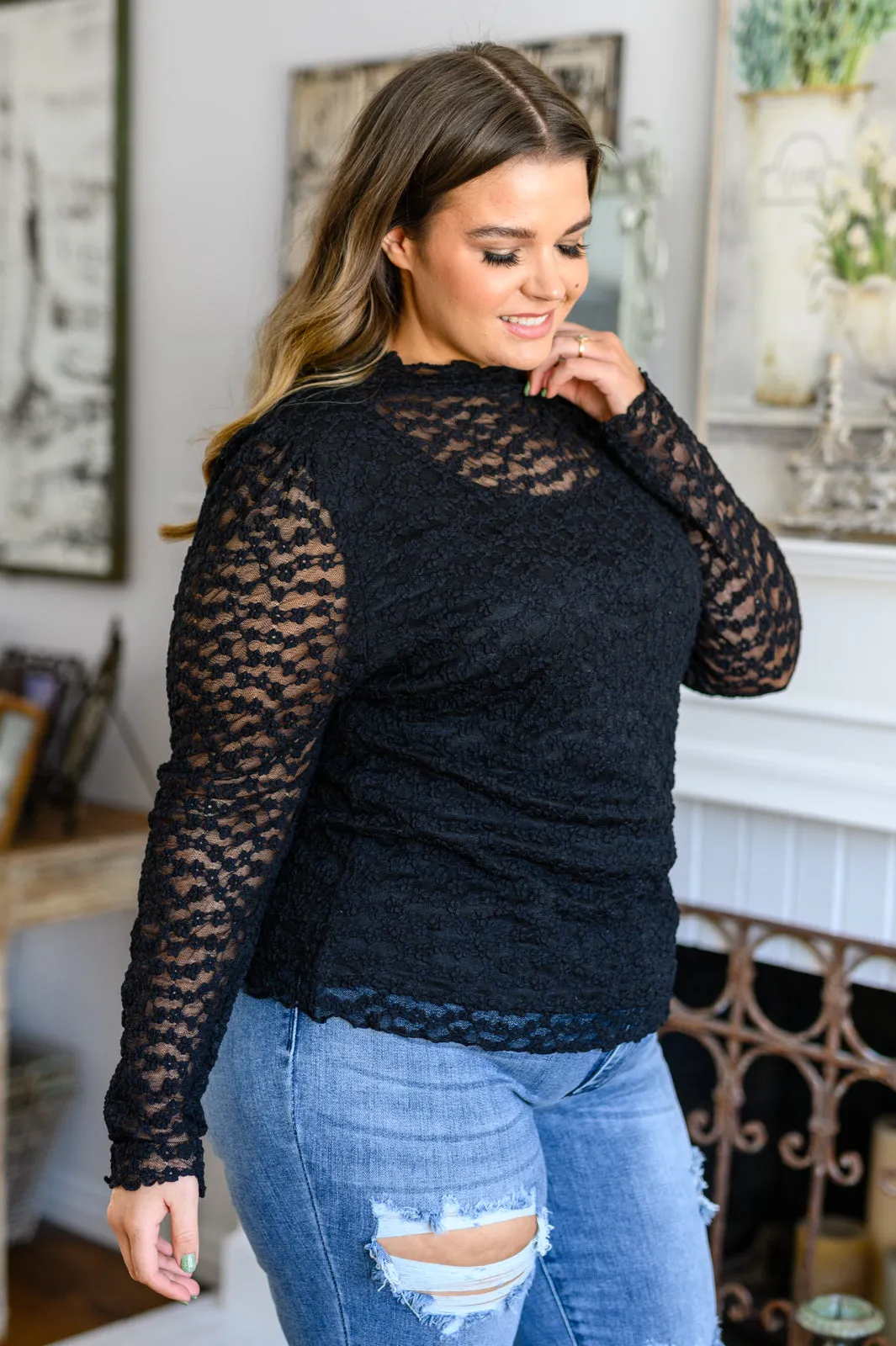 Constance Floral Lace Mock Neck Top
