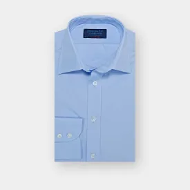 Contemporary Fit Plain Sky Blue Cotton Poplin Shirt with Classic Collar & Two Button Cuff