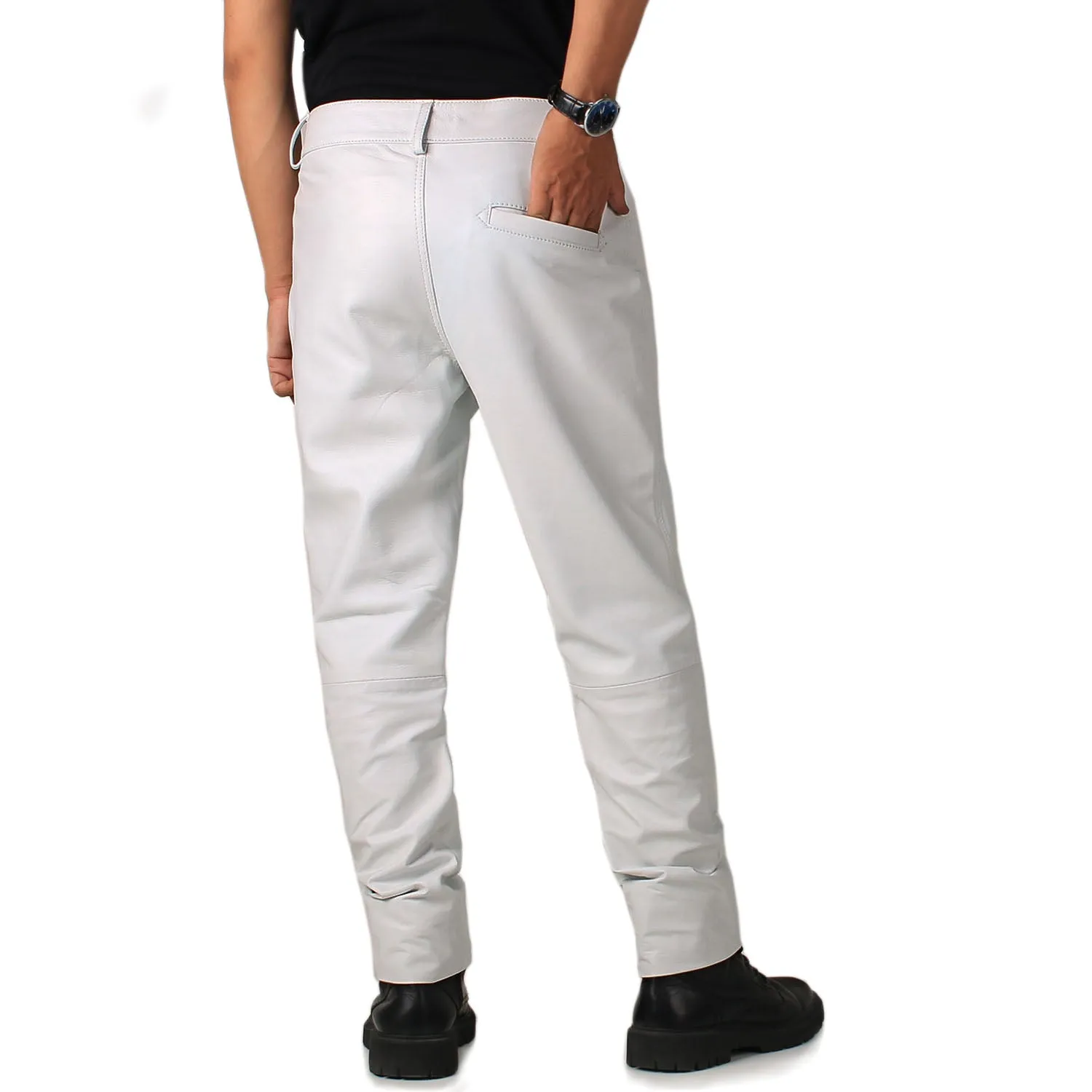 Crionis Men's White Faux Leather Pants