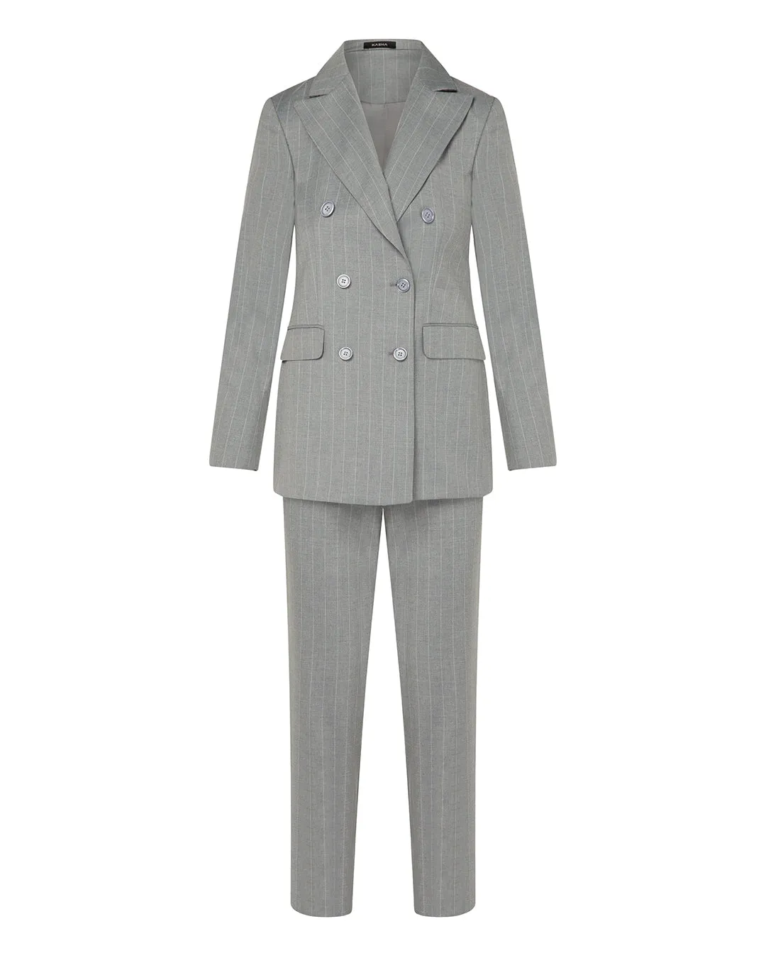 Double-Breasted Striped Grey Suit – Timeless Elegance with a Modern Edge Online UAE