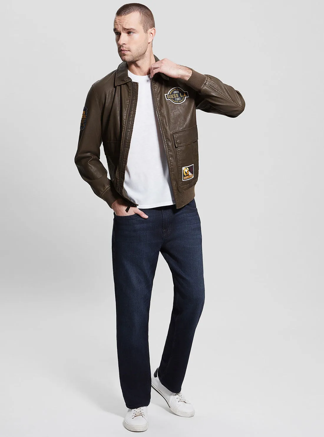 Eco Chocolate Aviator Faux Leather Jacket