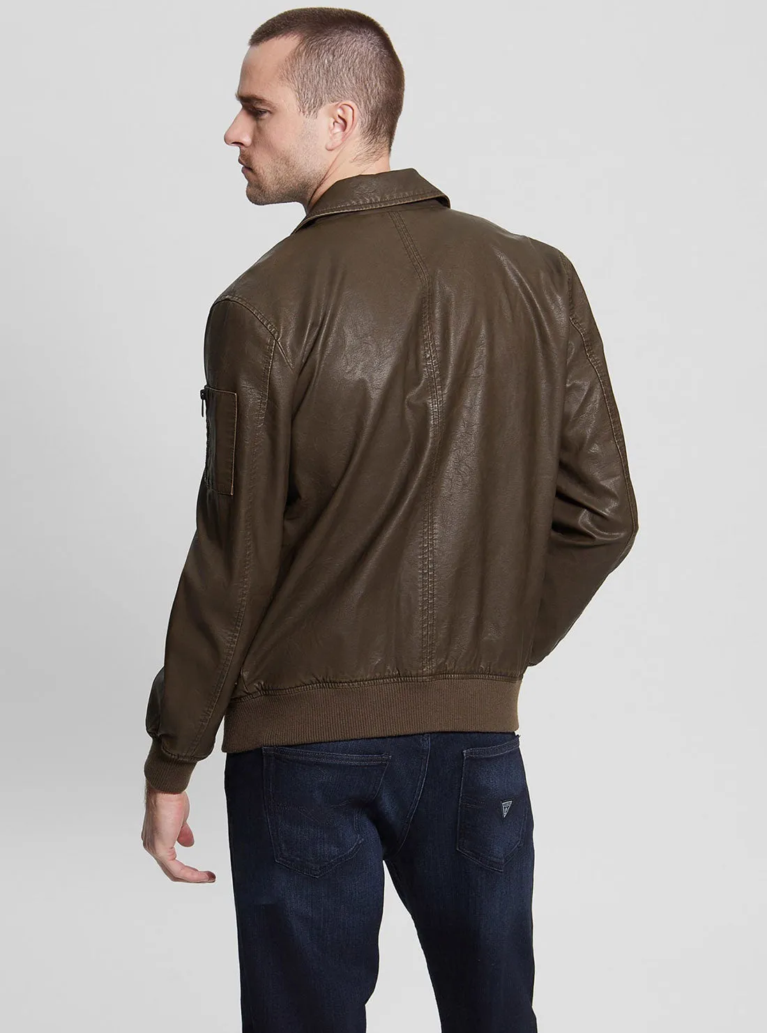 Eco Chocolate Aviator Faux Leather Jacket