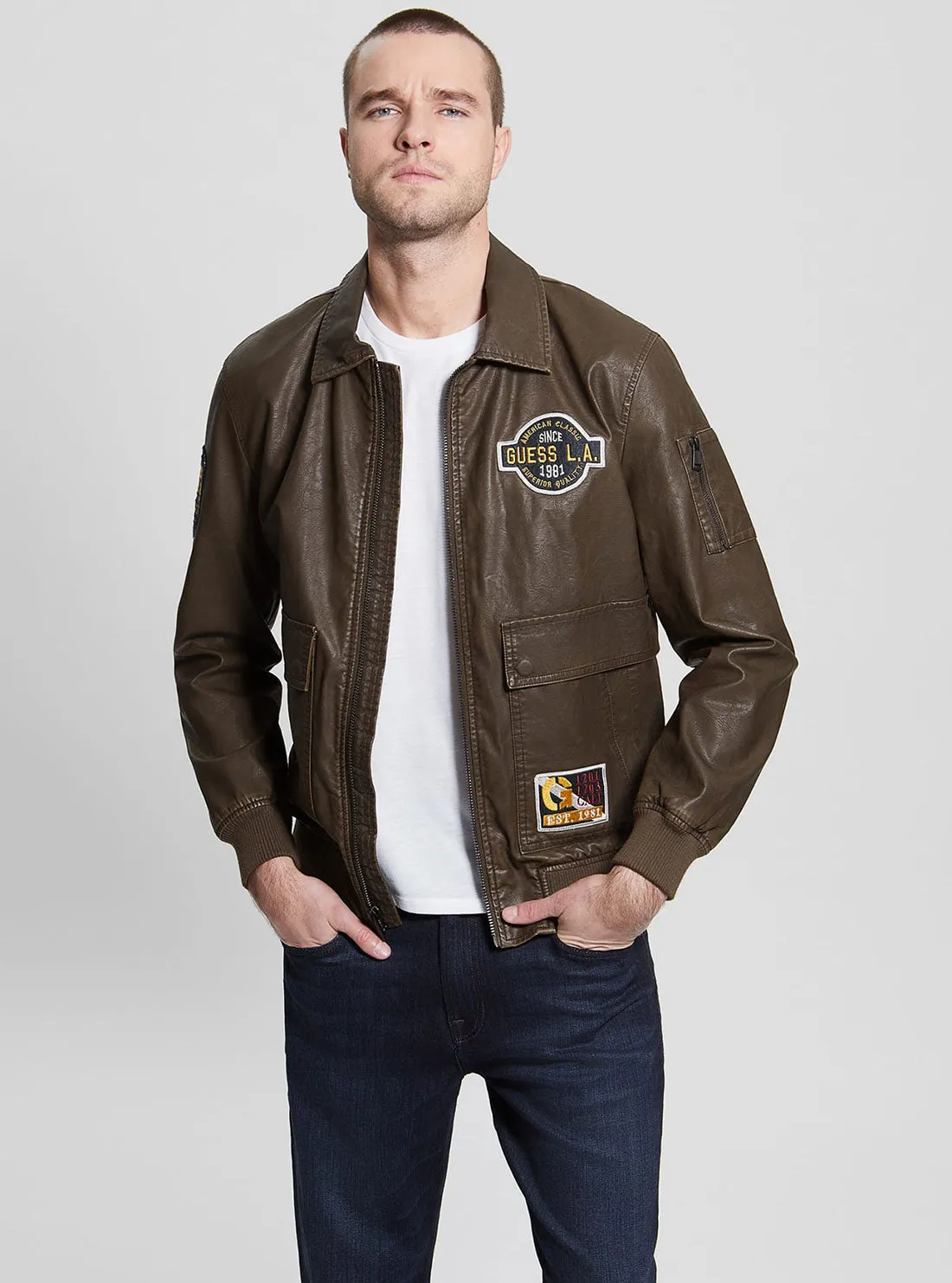 Eco Chocolate Aviator Faux Leather Jacket