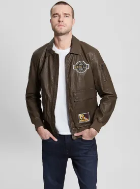 Eco Chocolate Aviator Faux Leather Jacket
