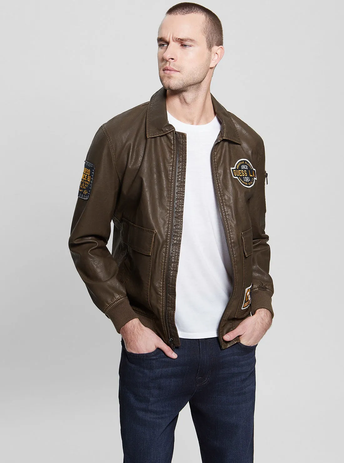 Eco Chocolate Aviator Faux Leather Jacket