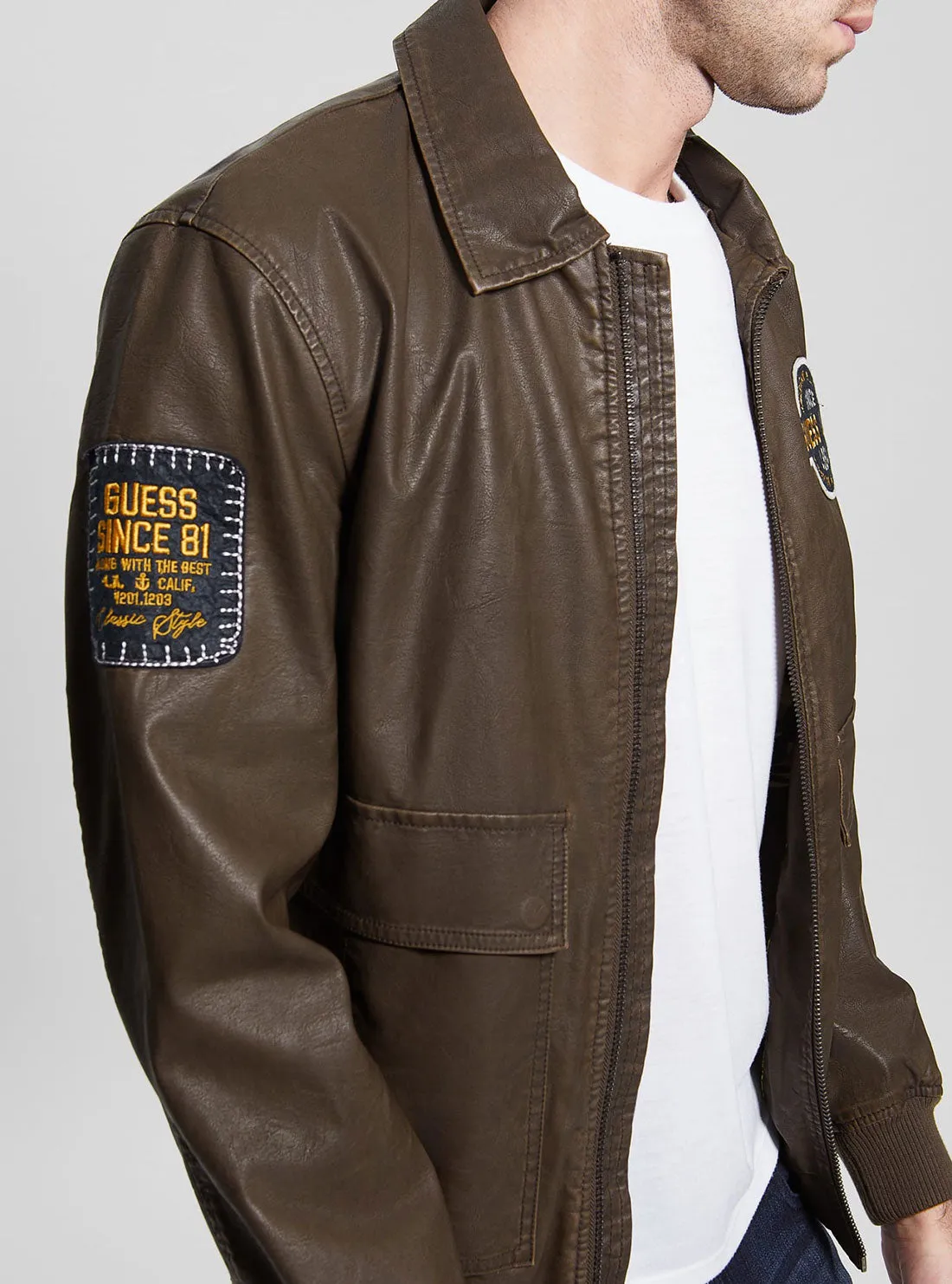 Eco Chocolate Aviator Faux Leather Jacket