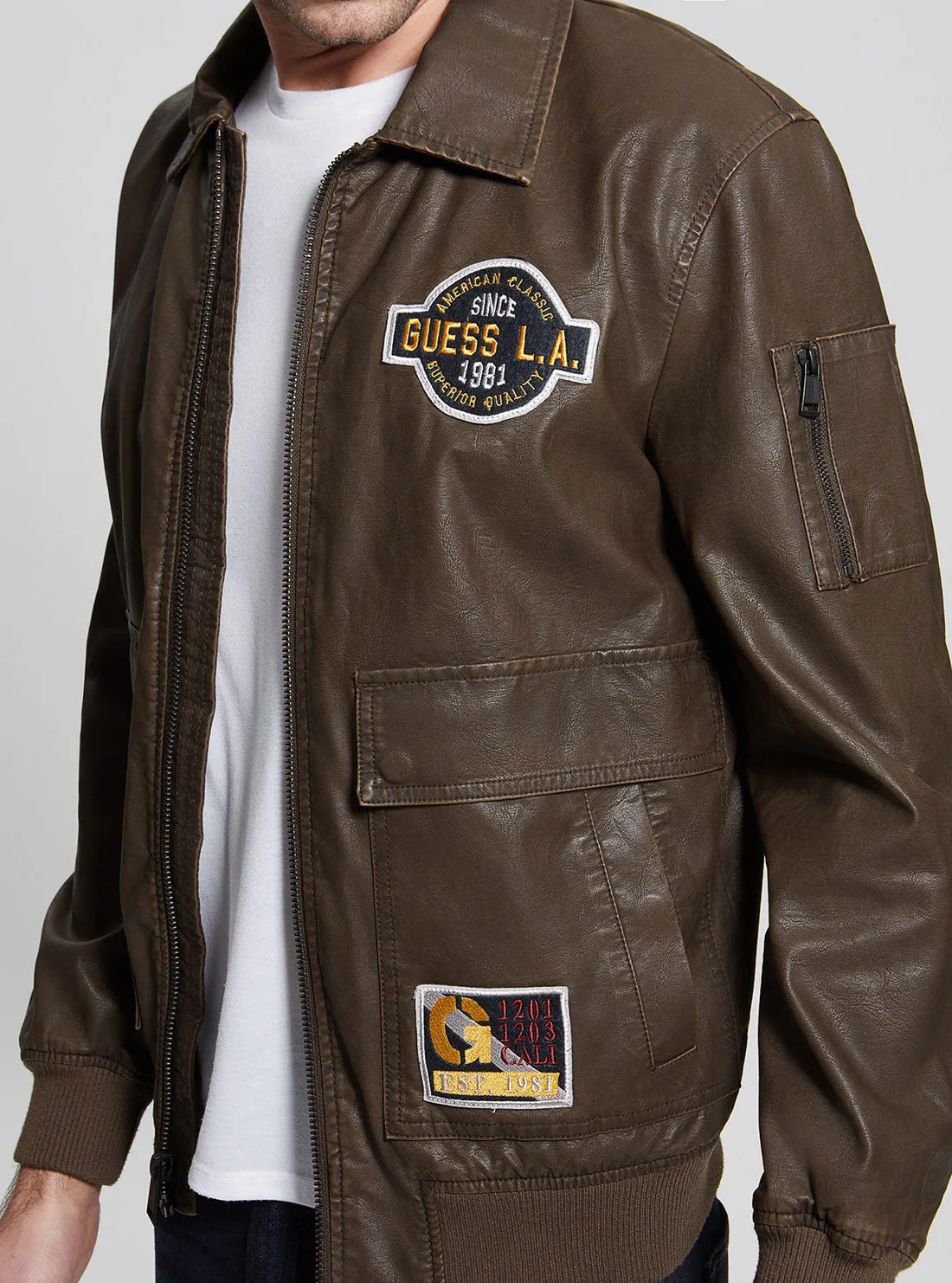 Eco Chocolate Aviator Faux Leather Jacket