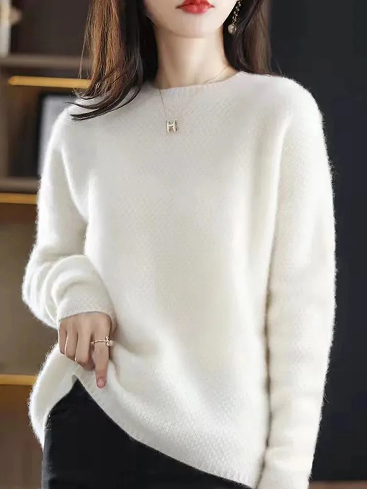 Elegant Winter Ivory Thick Wool Sweater Merino Jumper