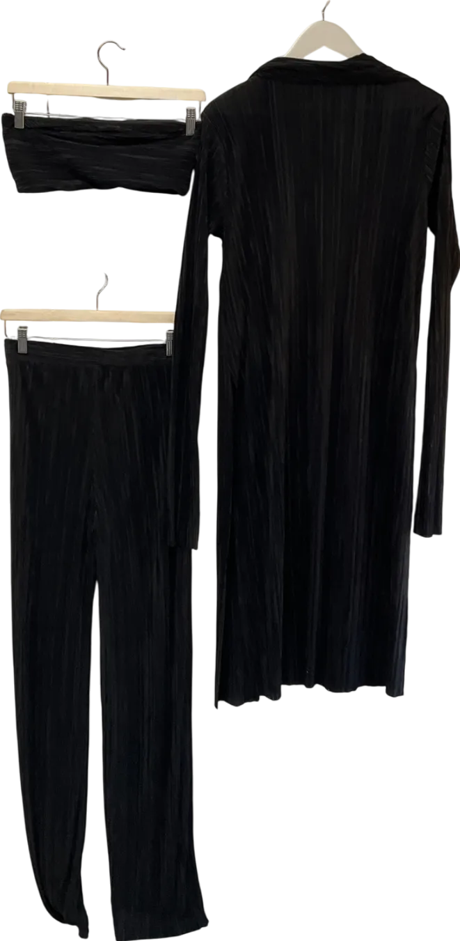Fashion Nova Black Three Piece Pant Set, Trousers, Bandeau Top And Longline Jacket UK M
