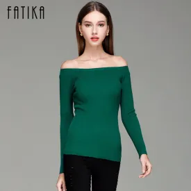 FATIKA Autumn and Winter Basic Women Sweater slit neckline Strapless Sweater thickening Sweater Off Shoulder Pullover Sweaters