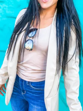 Faux Leather Blazer Cream