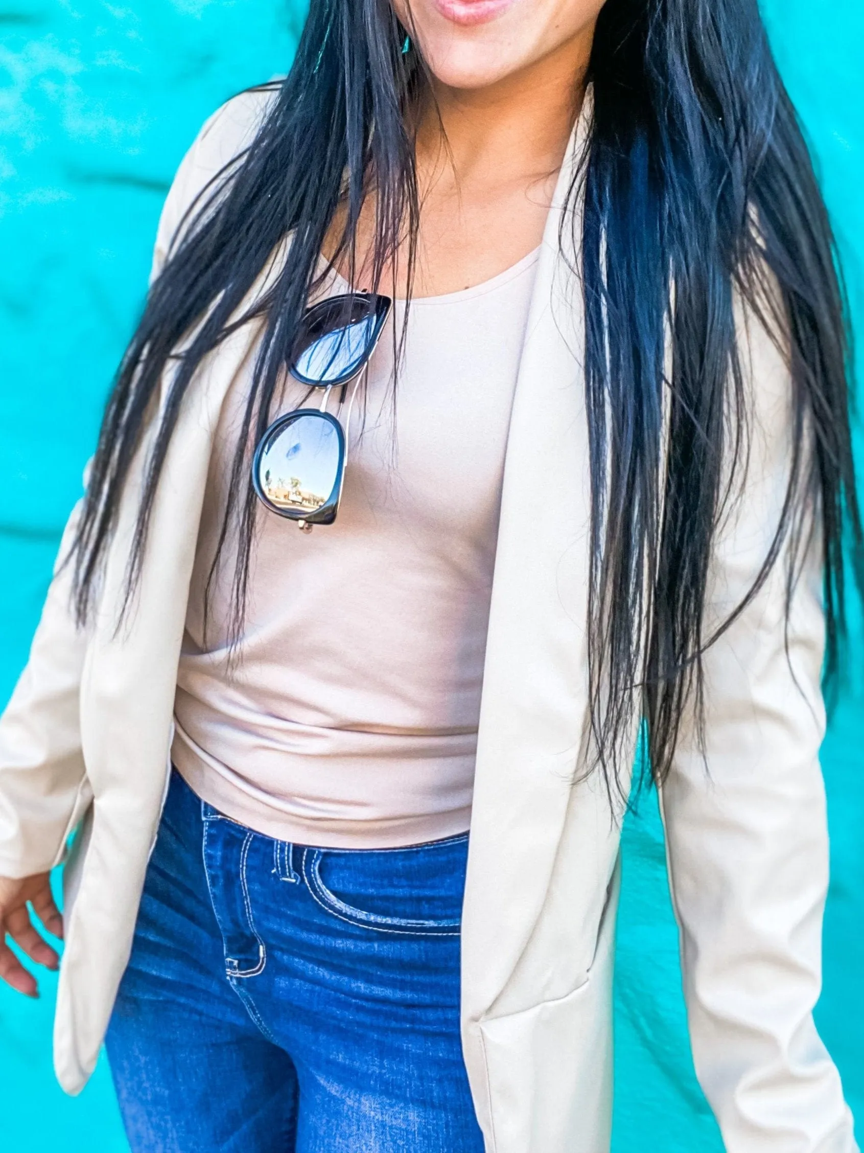 Faux Leather Blazer Cream