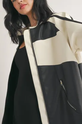 Faux Leather Moto Jacket -  Ivory/Black LAST ONE!