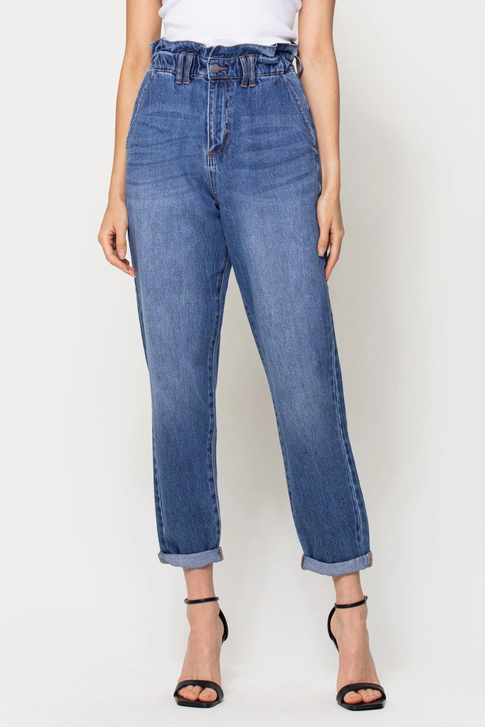 FINAL SALE High Rise Elastic Waist Band Mom Straight
