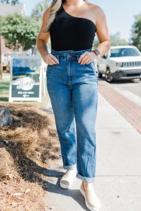 FINAL SALE High Rise Elastic Waist Band Mom Straight