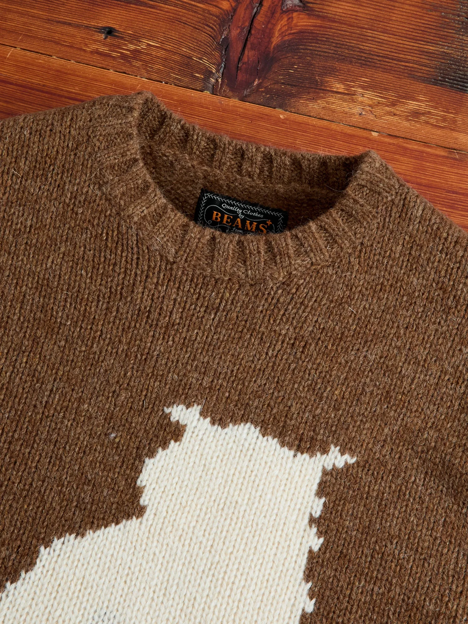 Intarsia 3-Gauge Crewneck Sweater in Brown