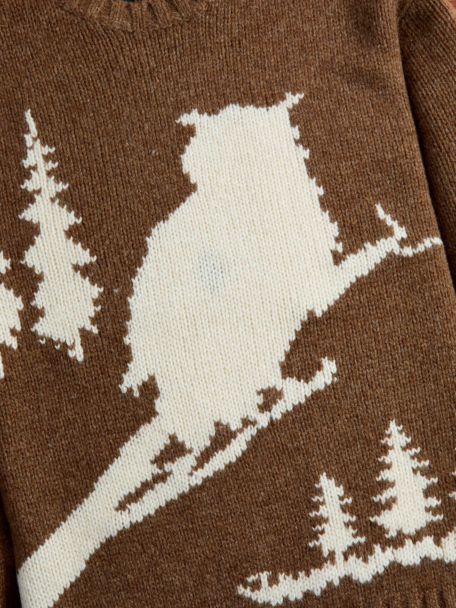 Intarsia 3-Gauge Crewneck Sweater in Brown