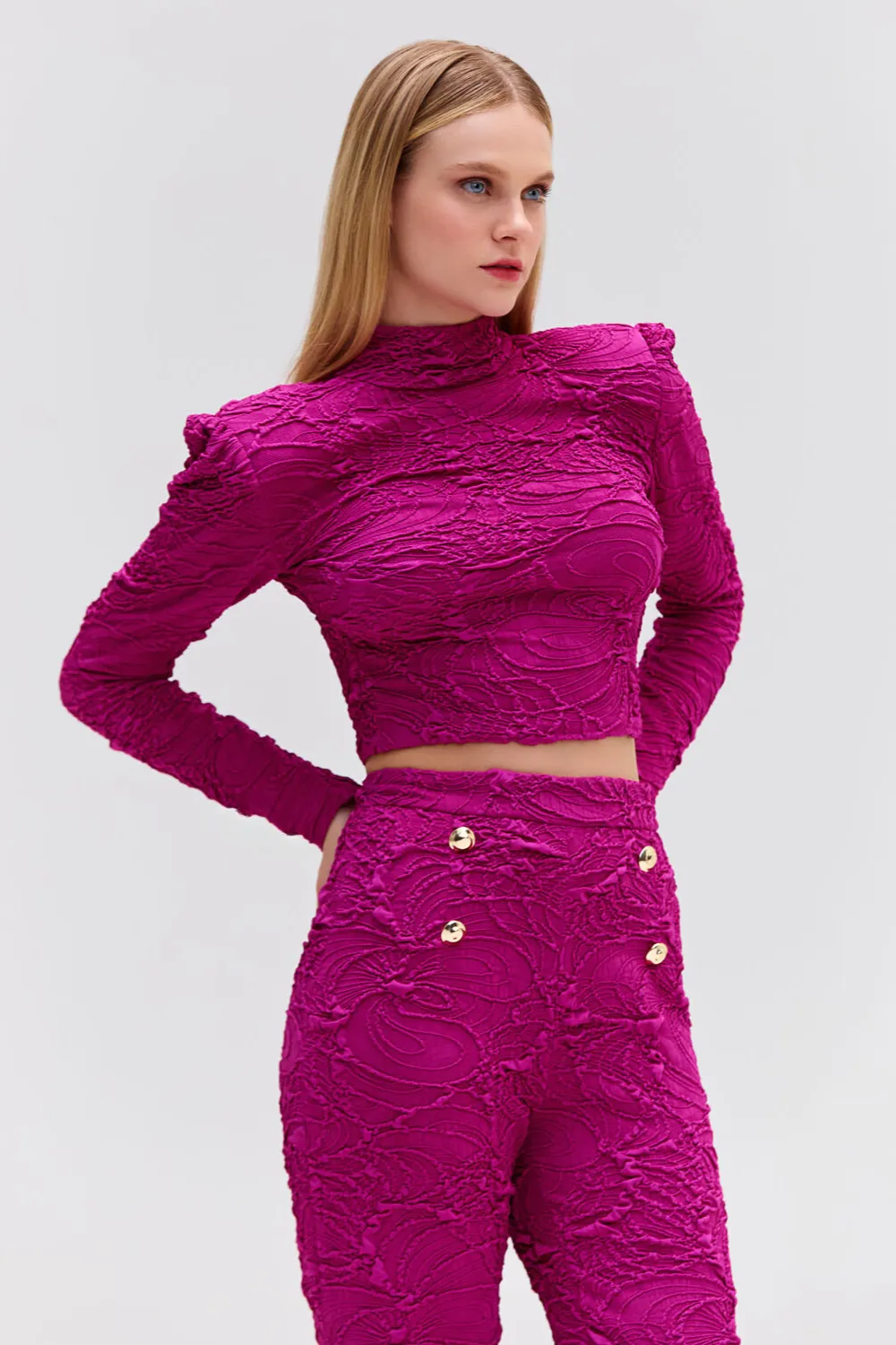 Jacquard Mock Neck Cropped Top