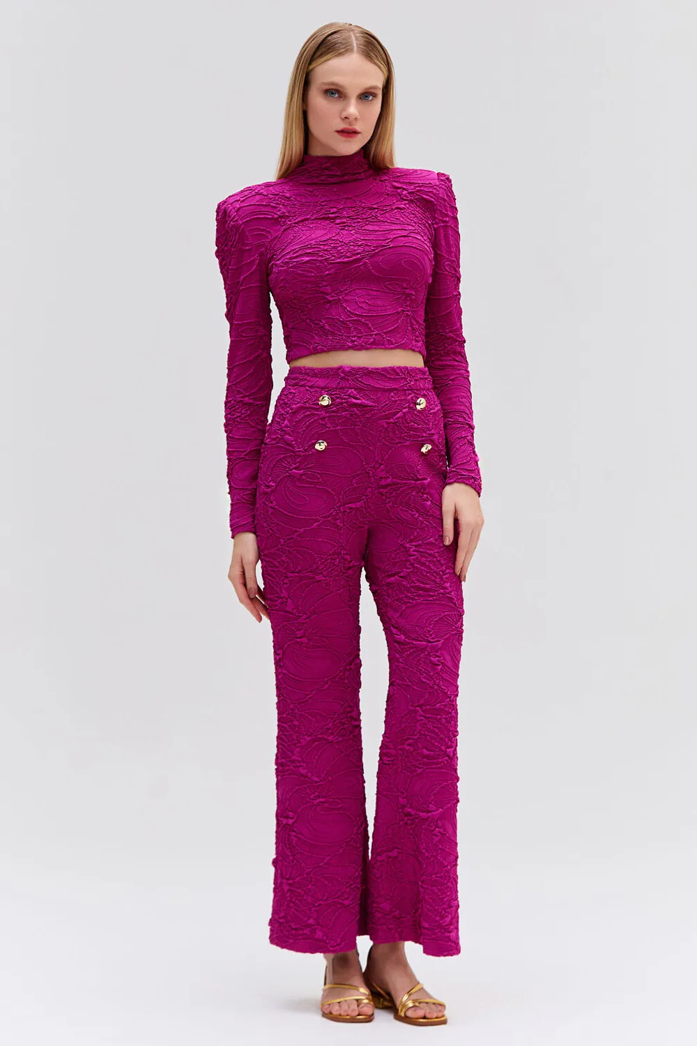 Jacquard Mock Neck Cropped Top