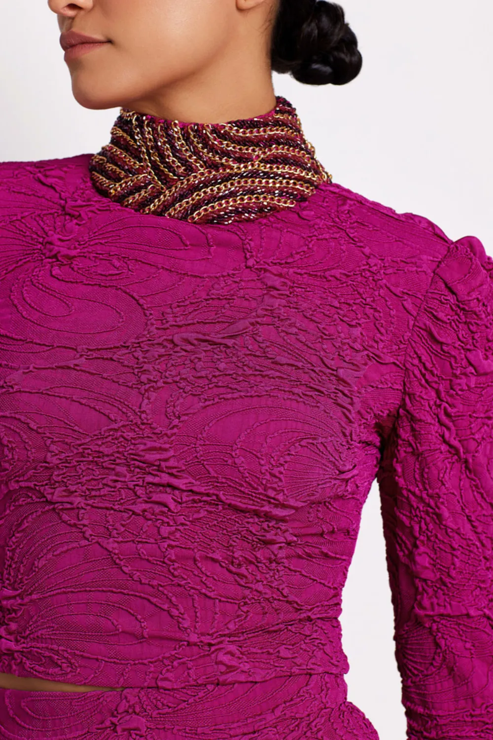 Jacquard Mock Neck Cropped Top