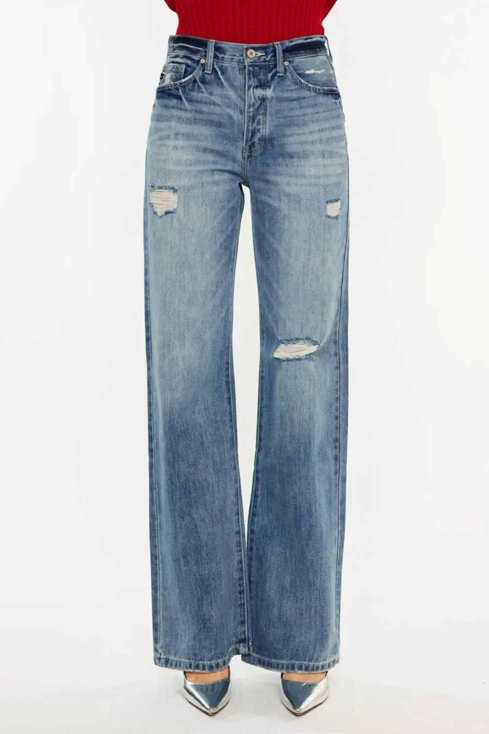 Kancan Distressed High Waist Bootcut Jeans