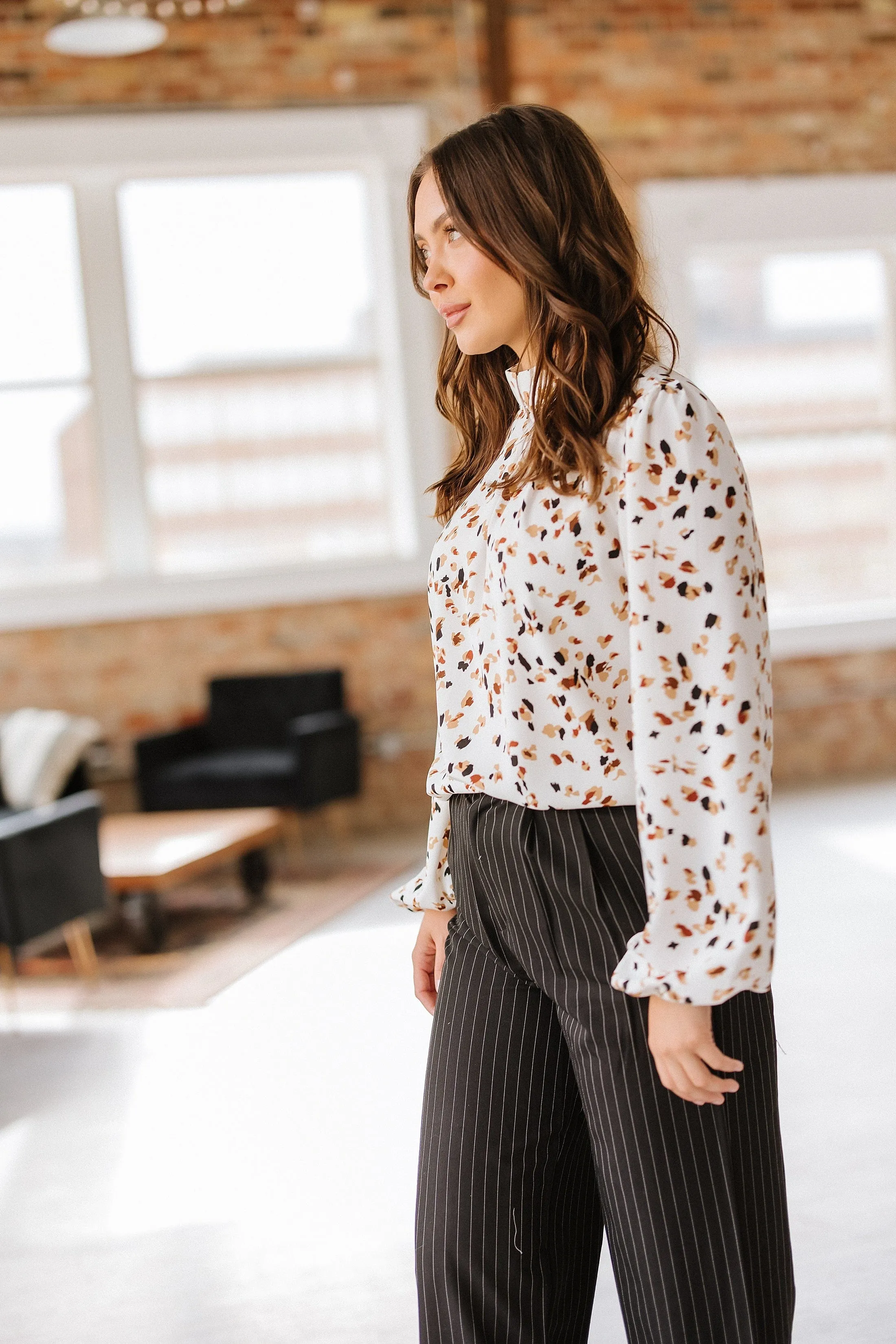 Lewis Leopard Mock Neck Blouse | DROPSHIP
