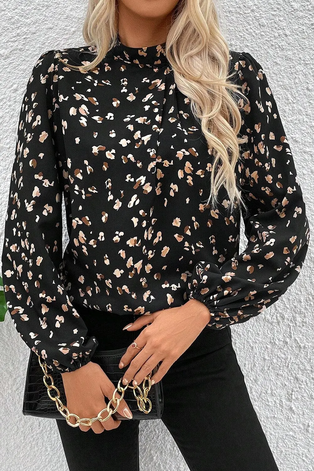 Lewis Leopard Mock Neck Blouse | DROPSHIP