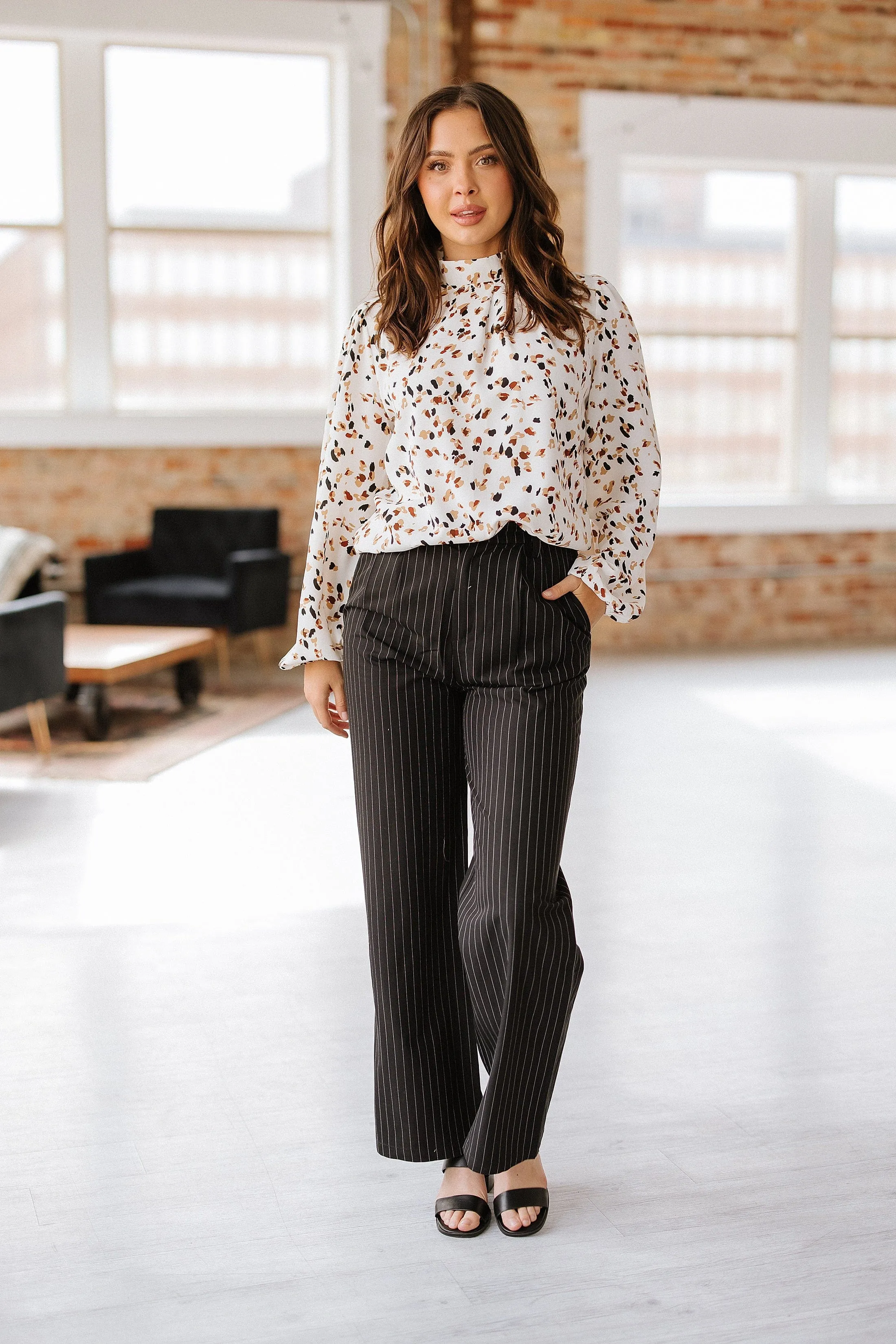 Lewis Leopard Mock Neck Blouse | DROPSHIP