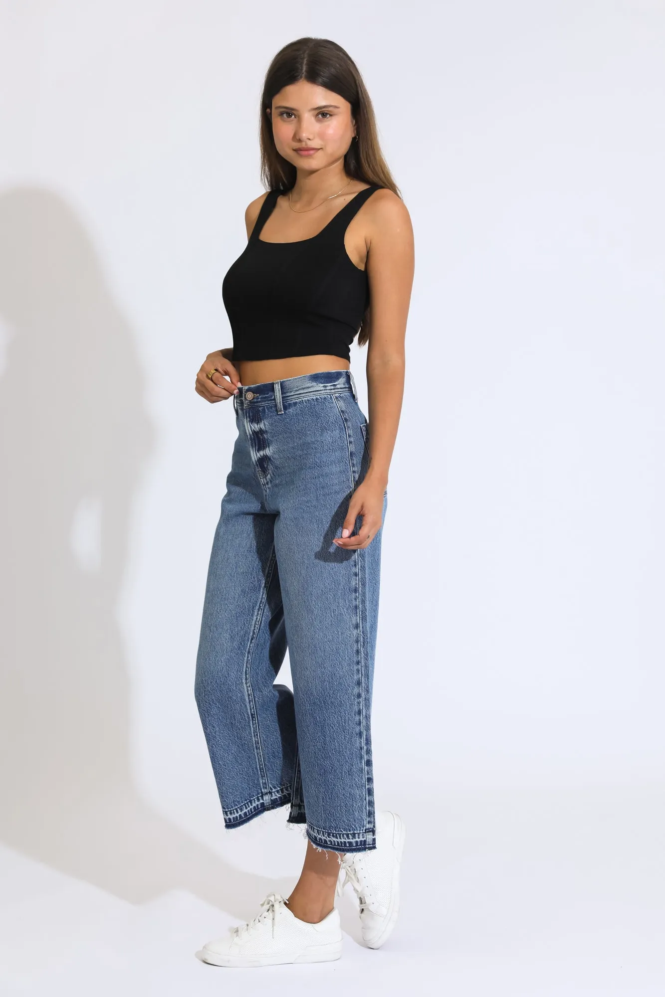 Marina Wide Leg Crop Pants - Medium Indigo