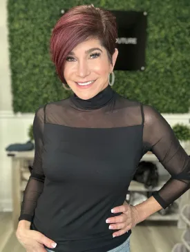Mock Neck Mesh Detail Top