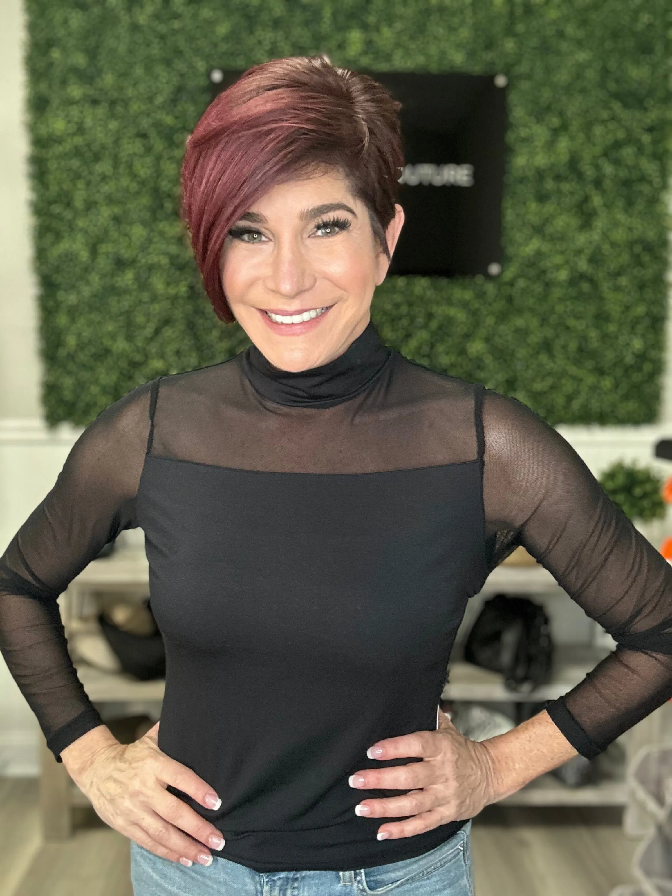 Mock Neck Mesh Detail Top