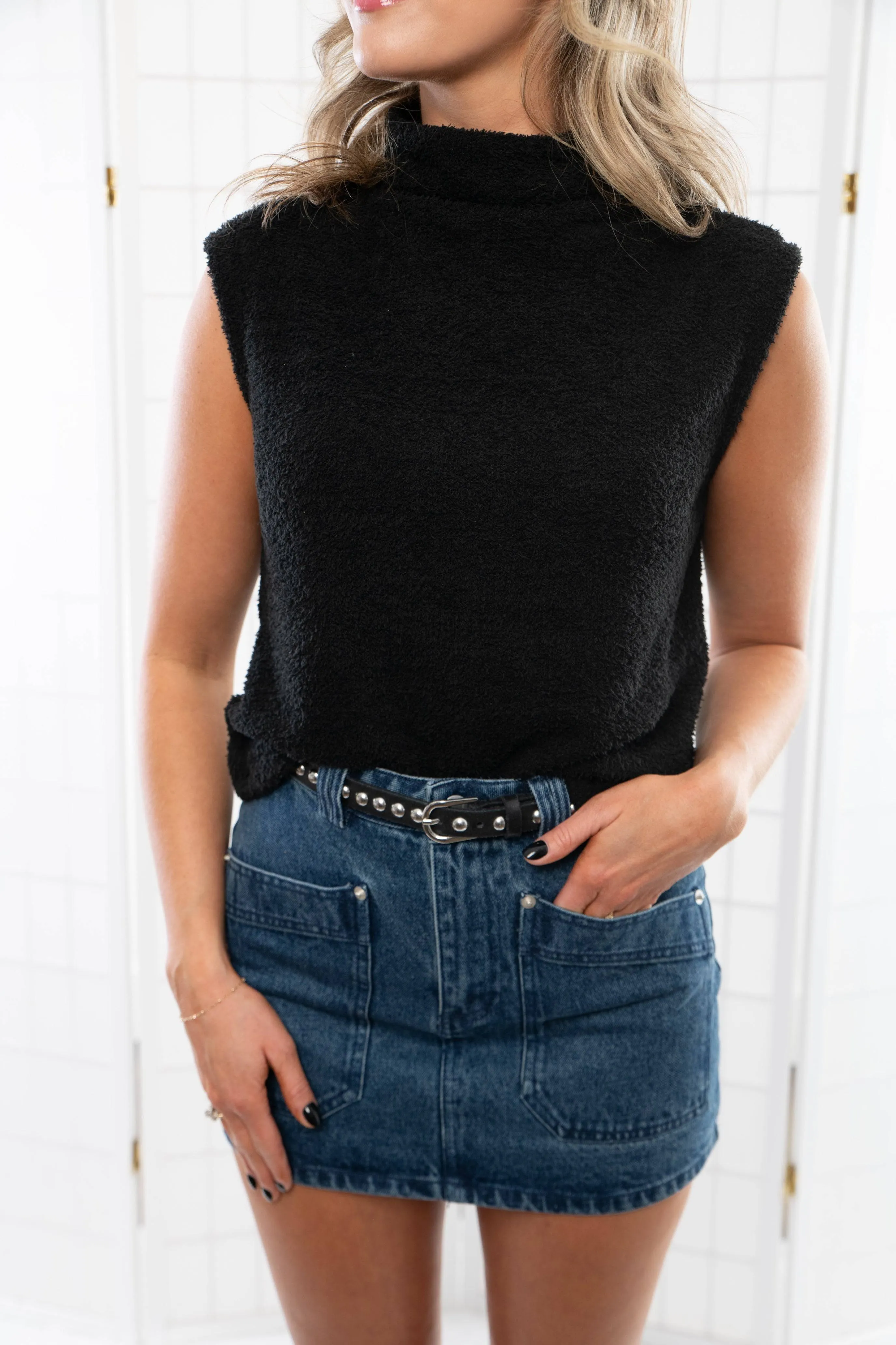 Perfect Layer Black Mock Neck Sleeveless Sweater