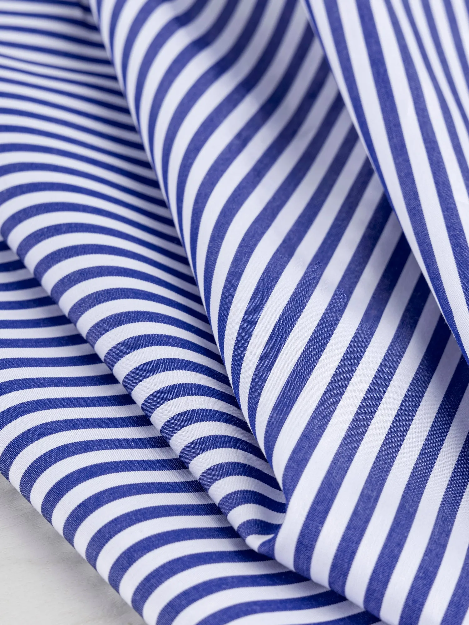 Pinstripe Cotton Poplin Shirting - Dark Blue   White - Swatch